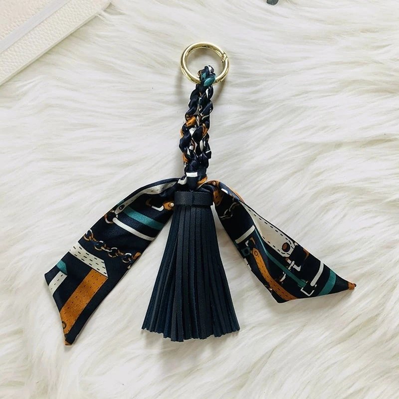 Hermès Silk Scarf Keychain with Blue Tassel and Nautical Print Accessories - 21