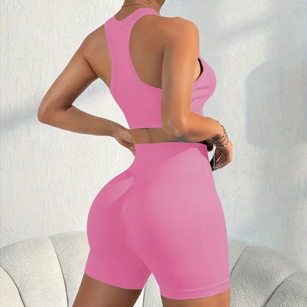 Design Ribbed High-Waisted Sports Set Pink Activewear - 1
