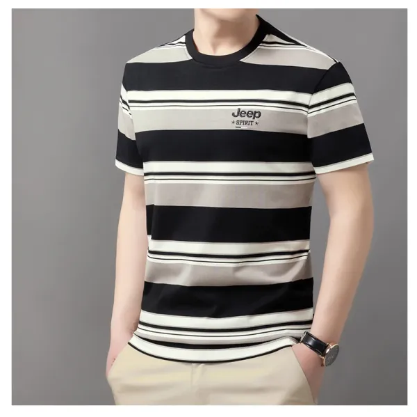 Design Jeep Spirit Striped Crewneck T-Shirt Army Green Beige T-Shirts - 14