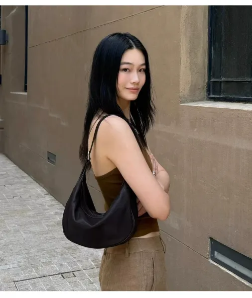 Design Crescent Moon Hobo Bag Black Leather Shoulder Bags - 7