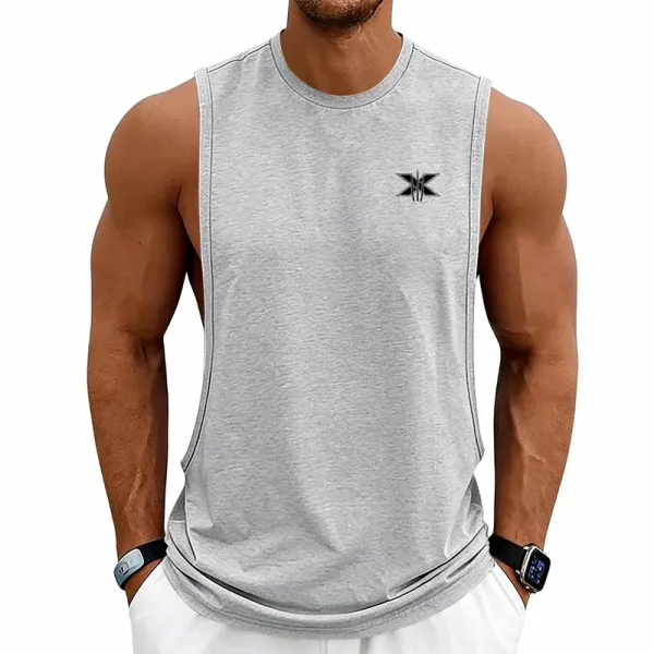 Design X Logo Cut-Out Sleeveless Tank Beige Vest-Top - 68