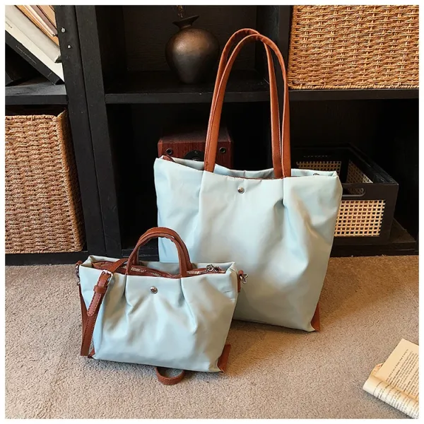 Design Tote Bag White with Brown Leather Handles - 19
