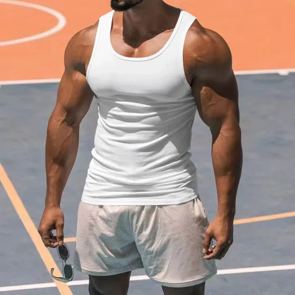 Design Basic Fit White Vest-Top - 7