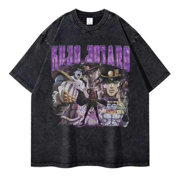 Design JoJo's Bizarre Adventure Kujo Jotaro Graphic T-Shirt Black T-Shirts - 1