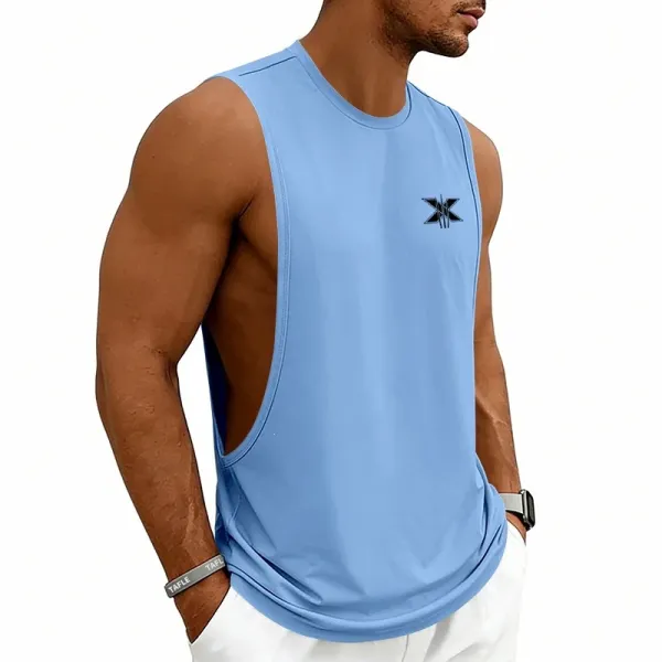 Design X Logo Cut-Out Sleeveless Tank Beige Vest-Top - 77