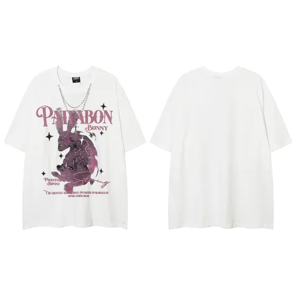 Design Phantom Bunny Starring Graphic Print White Oversized T-Shirt T-Shirts - 1