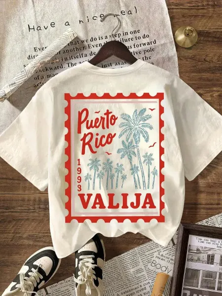 Design Valija Puerto Rico 1993 Stamp Print Pink T-Shirt T-Shirts - 8