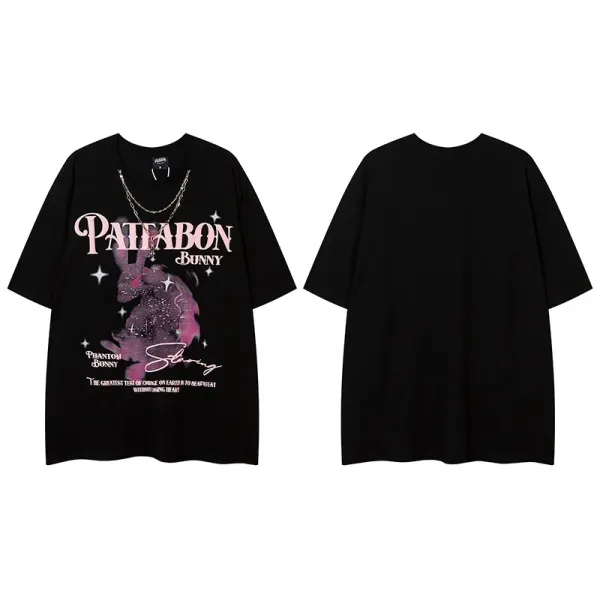 Design Phantom Bunny Pattebon Bunny Graphic Oversized T-Shirt Black T-Shirts - 1