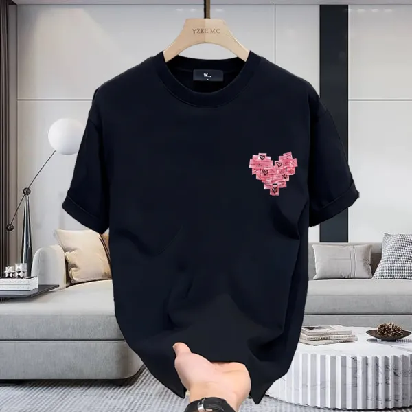 Design Heart Collage Print Black Oversized T-Shirt - 11