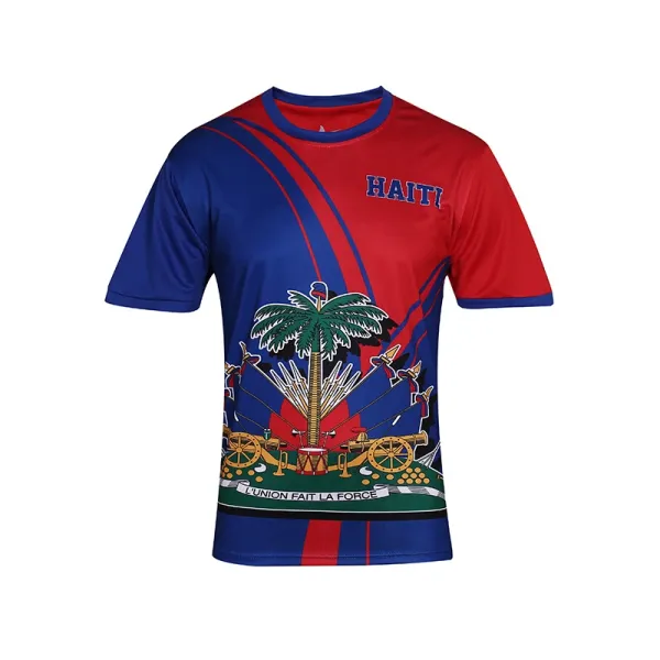 Design Haiti National Emblem Graphic T-Shirt Red and Blue T-Shirts - 1