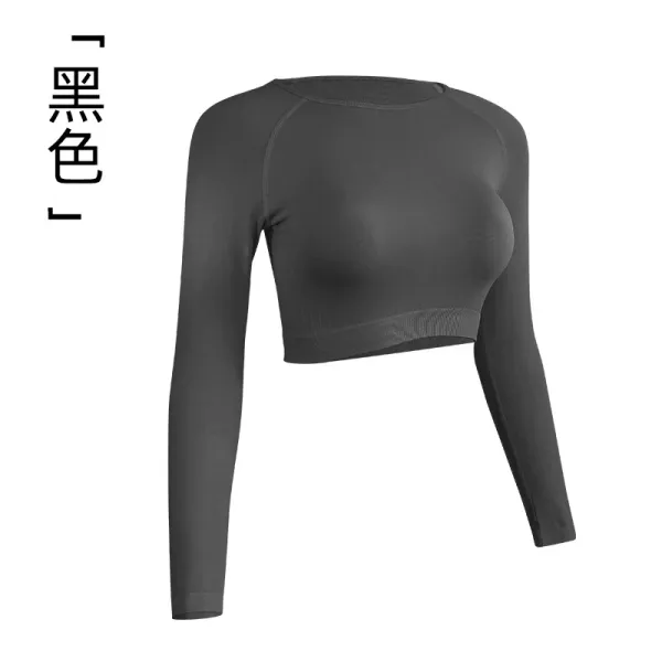 Design Cropped Long-Sleeve Base Layer Top Black Activewear - 1
