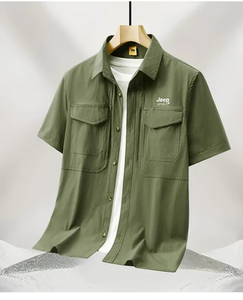 Design Jeep Spirit Short-Sleeve Utility Shirt Army Green Shirt - 16