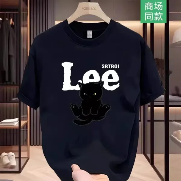 Design Lee SRTR01 Black Cat Graphic White T-Shirt T-Shirts - 3