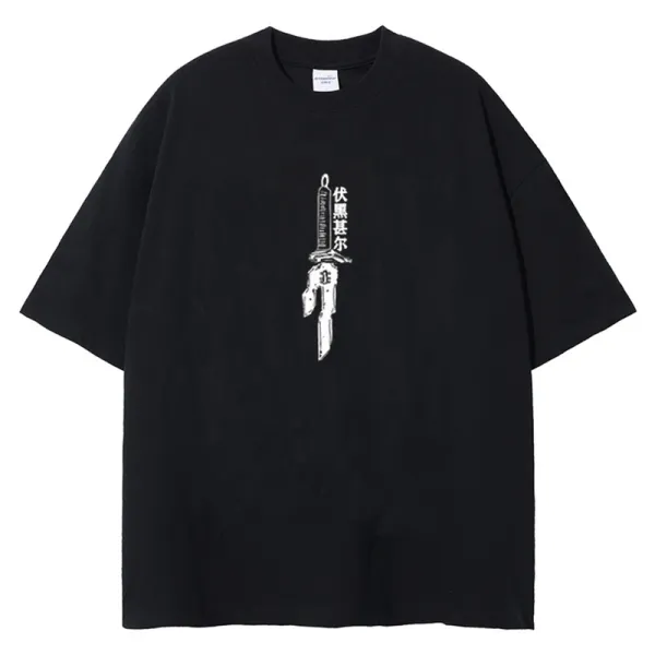 Design Sword Graphic Oversized Black T-Shirt - 1