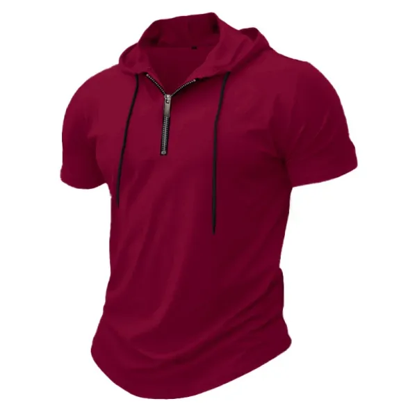 Design Short-Sleeve Zip-Front Hooded Tee Pink Hoodie - 13