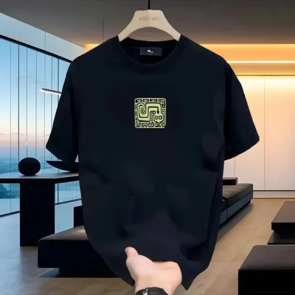 Design Abstract Maze Print Black T-Shirt - 5
