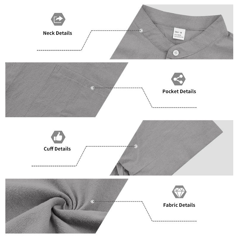 Design Mandarin Collar Short Sleeve Shirt Gray Tops Shirt - 44