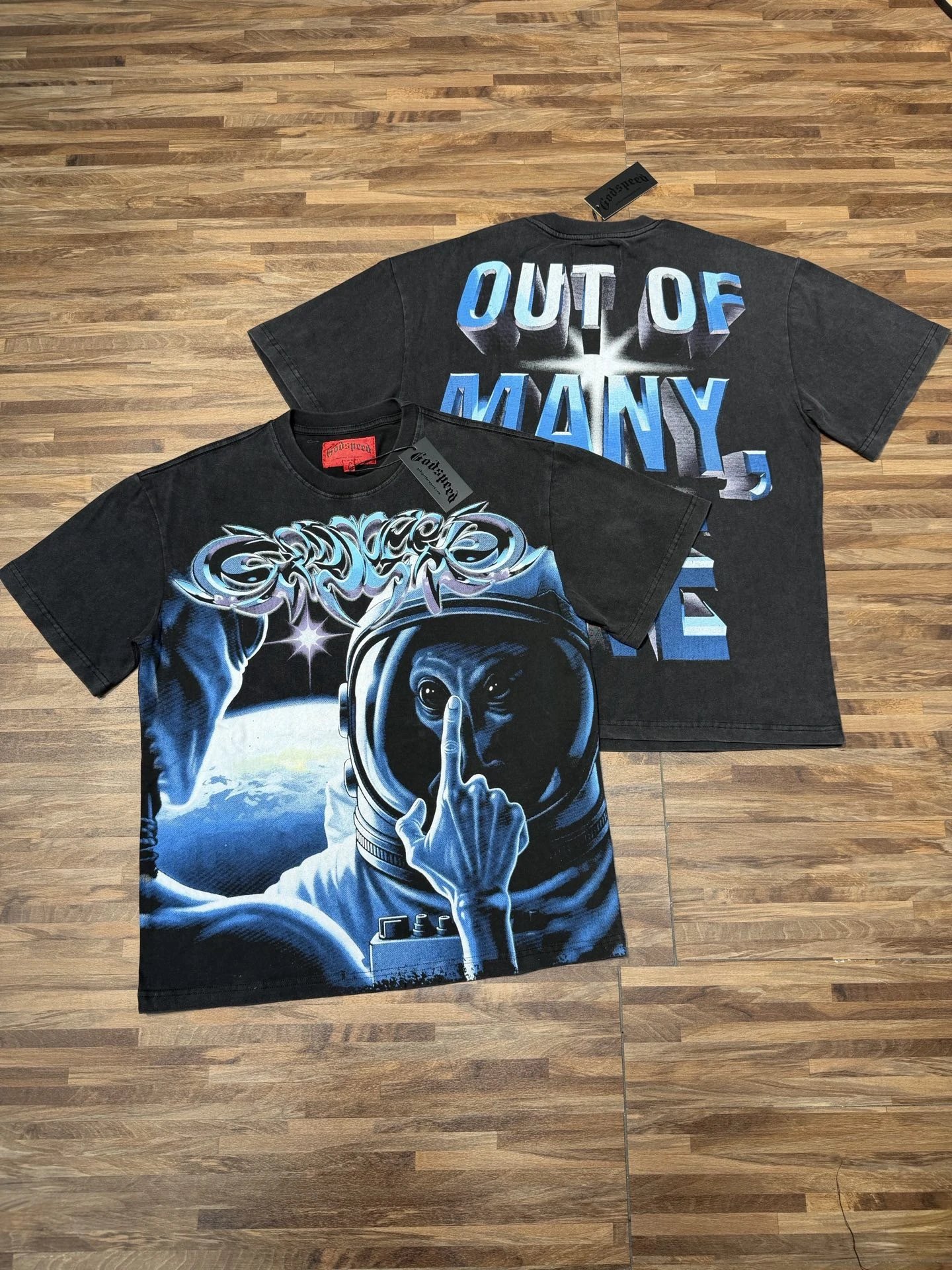 Godspeed Out of Many Astronaut Graphic T-Shirt Black - 10