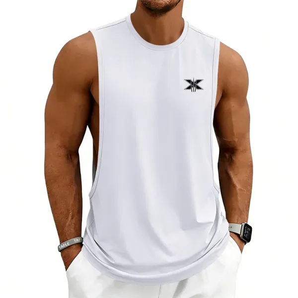 Design X Logo Cut-Out Sleeveless Tank Beige Vest-Top - 4