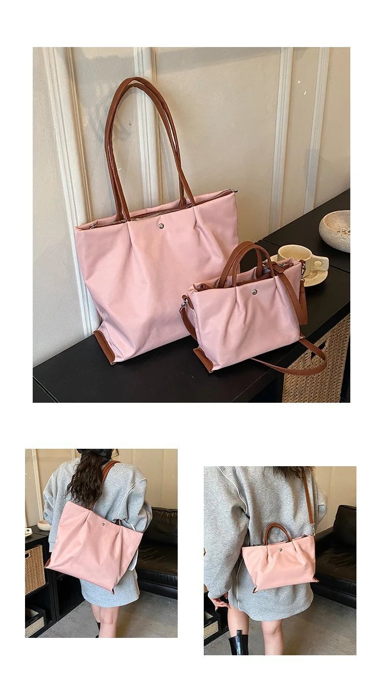 Design Tote Bag White with Brown Leather Handles - 27