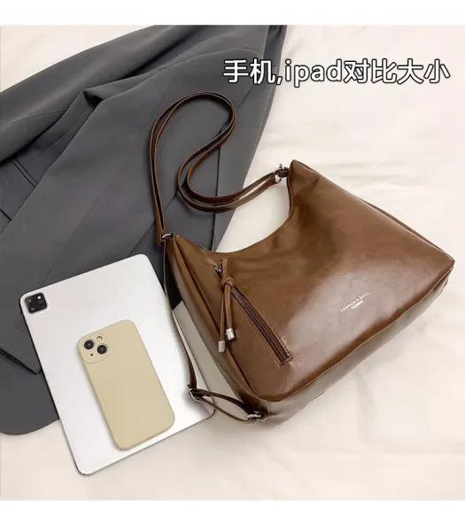 Design Fashion & Bags Hobo Bag Brown Leather-Effect Shoulder Bag Shoulder Bags - 9