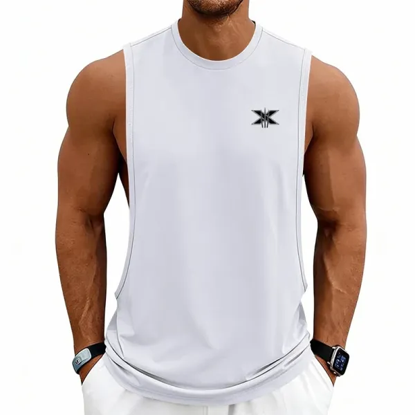 Design X Logo Cut-Out Sleeveless Tank Beige Vest-Top - 8