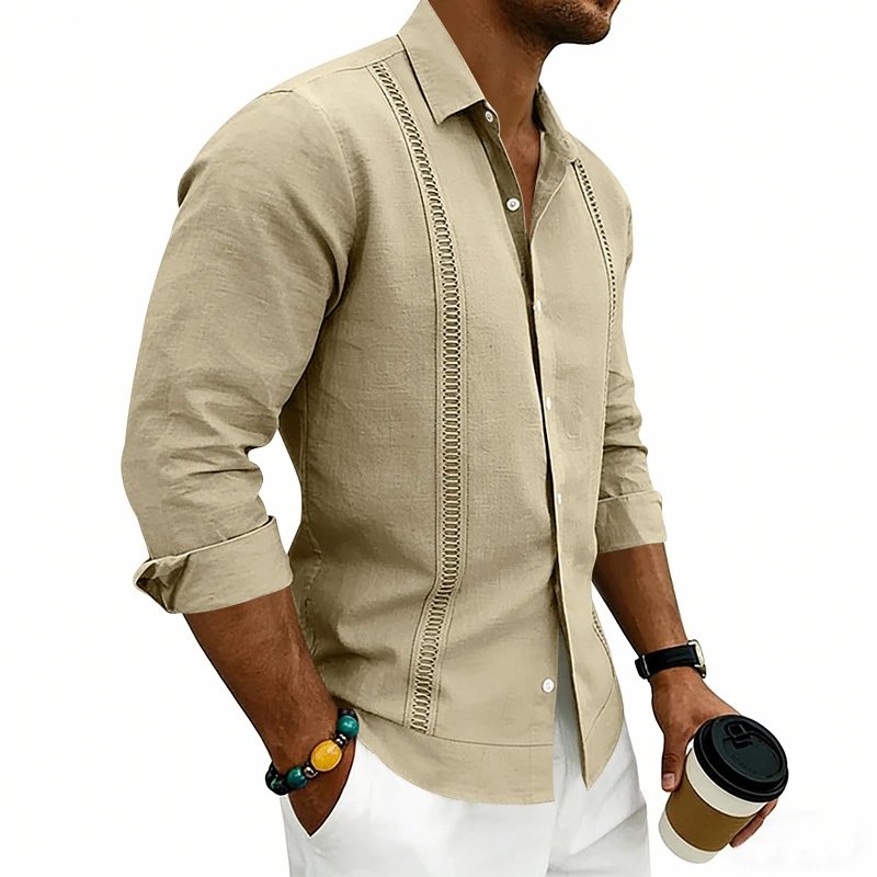 Design Guayabera-Style Shirt Army Green Shirt Tops Shirt - 75