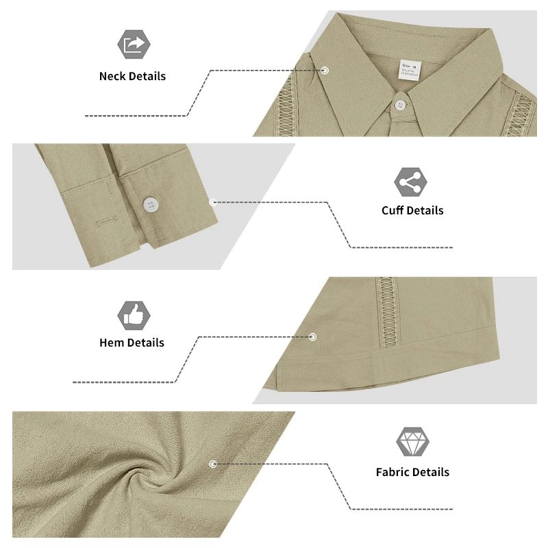 Design Guayabera-Style Shirt Army Green Shirt Tops Shirt - 78