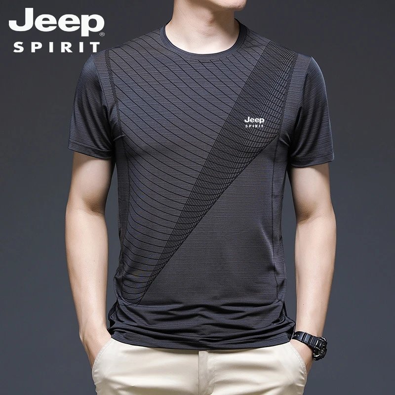 JEEP SPIRIT2024夏季新款男士冰丝短袖薄款圆领印花t恤衫半袖