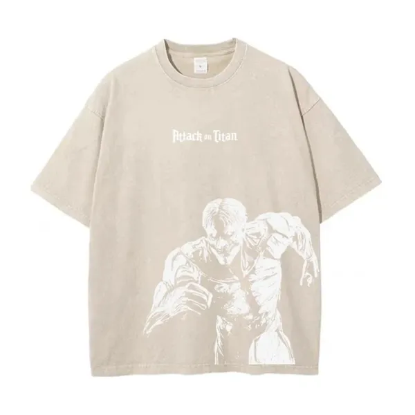 Design Attack on Titan Titan Graphic Beige Oversized T-Shirt T-Shirts - 1