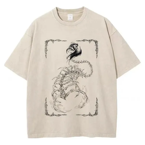 Design Skeleton Serpent Graphic Beige T-Shirt - 1