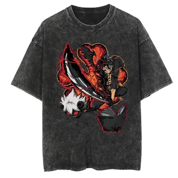Design Anime Graphic Acid Wash T-Shirt - 1