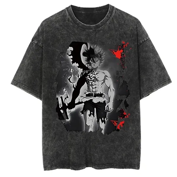 Design Black Washed Anime Graphic T-Shirt - 1