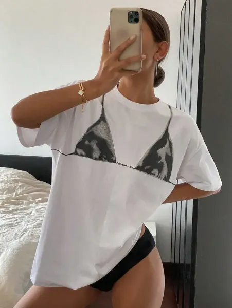 Design Graphic Print Oversized T-Shirt White - 6