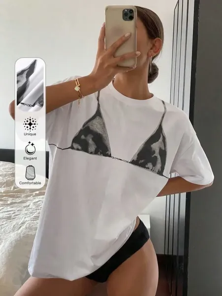 Design Graphic Print Oversized T-Shirt White - 14