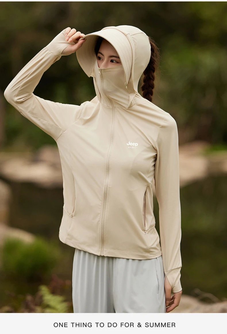 Design Jeep Spirit UV Protection Hooded Windbreaker Beige Outerwear - 23