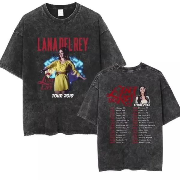 Design Lana Del Rey Lost in Life Tour 2018 Acid Wash T-Shirt T-Shirts - 1