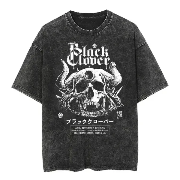 Design Black Clover Graphic Print Acid Wash T-Shirt T-Shirts - 1