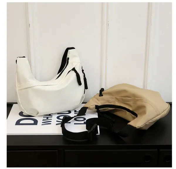 Design Canvas Hobo Bag Beige with Black Straps Shoulder Bag - 44