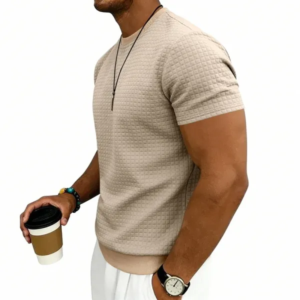 Design Textured Knit Navy T-Shirt - 9