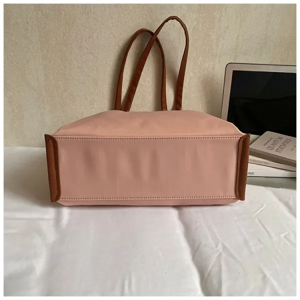 Design Tote Bag White with Brown Leather Handles - 37