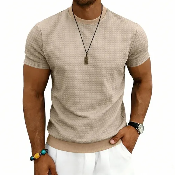 Design Textured Knit Navy T-Shirt - 10