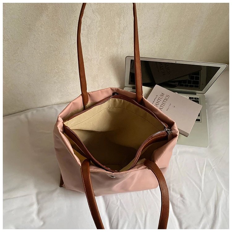 Design Tote Bag White with Brown Leather Handles - 41