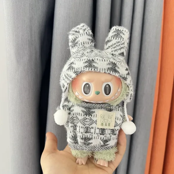Pop Mart Labubu Knit Bunny Hoodie Set Gray Accessories - 1