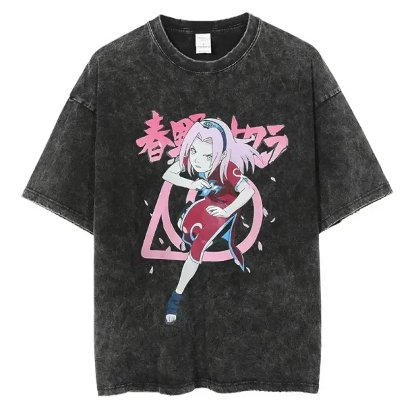 Design Naruto Sakura Haruno Acid Wash T-Shirt T-Shirts - 1