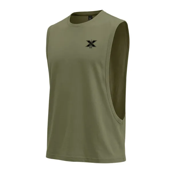 Design X Logo Cut-Out Sleeveless Tank Beige Vest-Top - 61