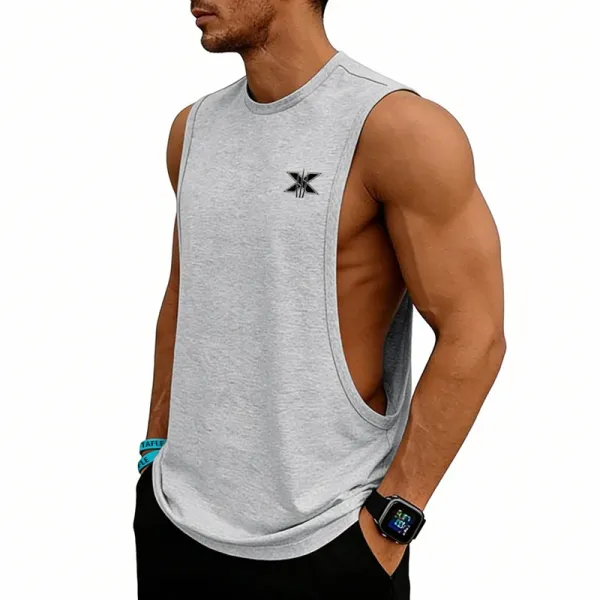 Design X Logo Cut-Out Sleeveless Tank Beige Vest-Top - 66