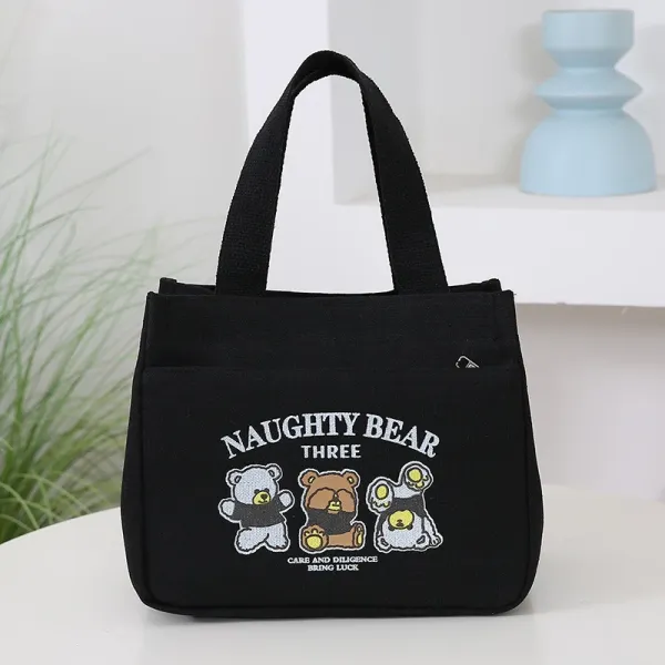Design Naughty Bear Three Embroidered Tote Bag Black Tote Bag - 1