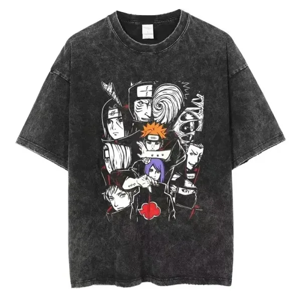 Design Naruto Anime Collab Graphic T-Shirt Black Acid Wash T-Shirts - 1