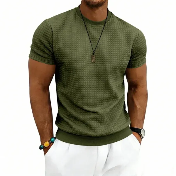 Design Textured Knit Navy T-Shirt - 33